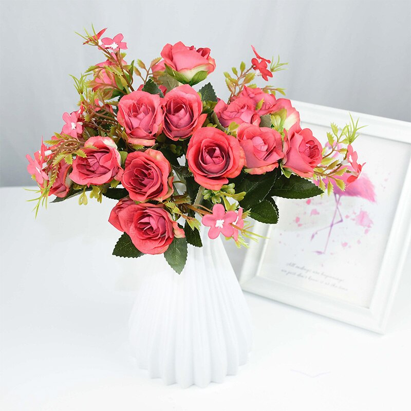 Ramo de flores artificiales Multicolor de 10 cabezas, rosas de seda falsas para decoración de hogar, jardín, , boda Vintage, 1 unidad