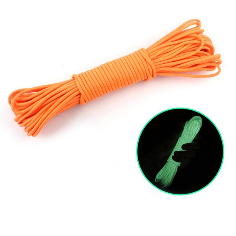 Cuerda luminosa de supervivencia de 20M, cuerda luminosa para campamento, cuerda de paracaídas con cordones de cuerda, equipo de Camping: Naranja