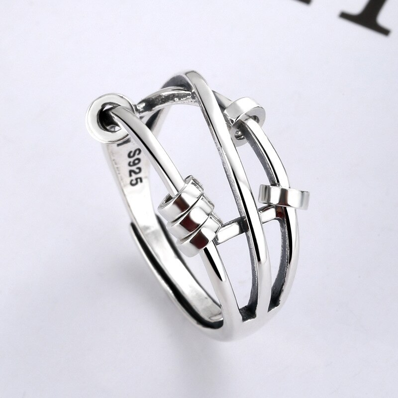 BALMORA 100% 925 Silber Anti Angst Ringe Für Frauen Mädchen Jahrgang Punk zappeln Spinner Band Einstellbare Stapeln Ring Schmuck