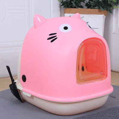 VOW Pets Cat Litter Box Fully Enclosed Extra Large Deodorant Anti-splashing Oversized Toilet Cat Basin Deodorant Poop Basin: pink
