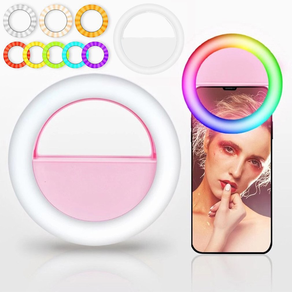 LED RGB Clip on Selfie Ring Light Rechargeable Battery ringlight for Smart Phone Camera Round Shape lighting hoops light ring