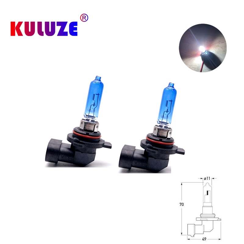 KULUZE 2pcs 9012 HIR2 12V55W Super White Halogen Lights 100W Car Headlights Quartz 9012LL PX22d Headlight Lamps Bulbs