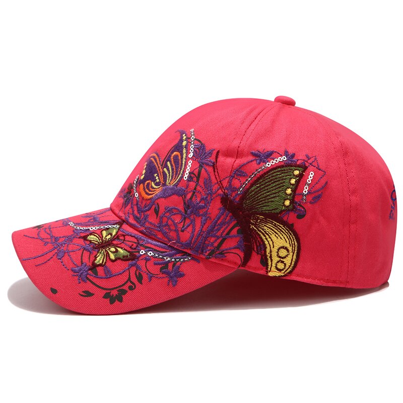 Gorras de béisbol a la para mujer, gorros de béisbol a la de algodón informales para adultos, para exteriores y viajes, Sombreros con bordado de mariposas y flores