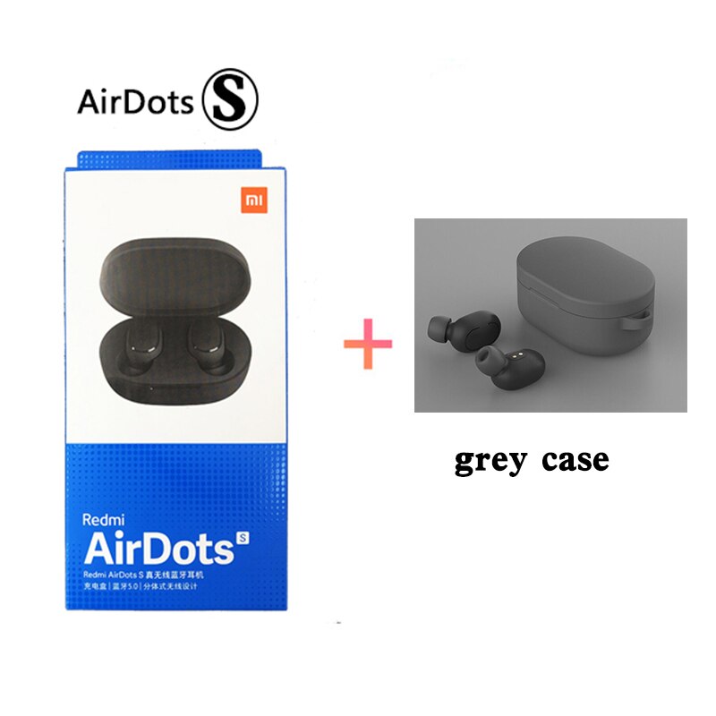 Original Xiaomi Airdots S Tws Redmi Airdots S Earbuds Wireless Earphone Bluetooth 5.0 Gaming Headset With Mic Voice Control: with grey case