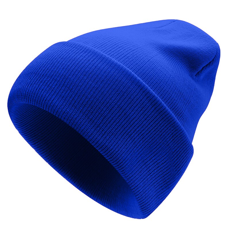 Strikket vinterlue solid varme luer unisex lue fritidshatt for menn kvinner hip-hop vår høst panser voksen skullies: Blå