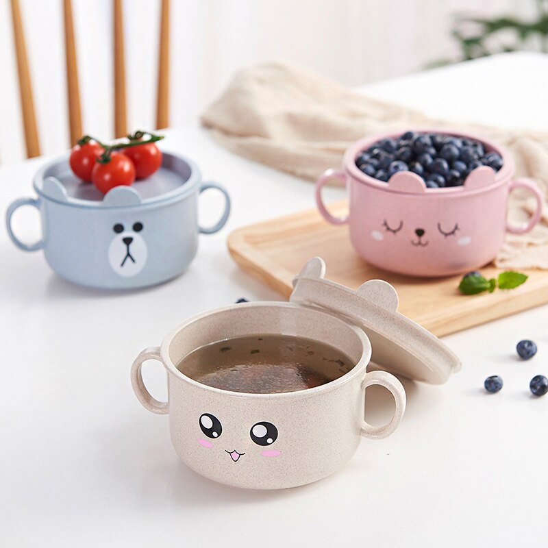 Cute Baby Cartoon Bamboo platos niños contenedor de alimentos plato de alimentación infantil 3 colores niños vajilla juego de cena TY0562