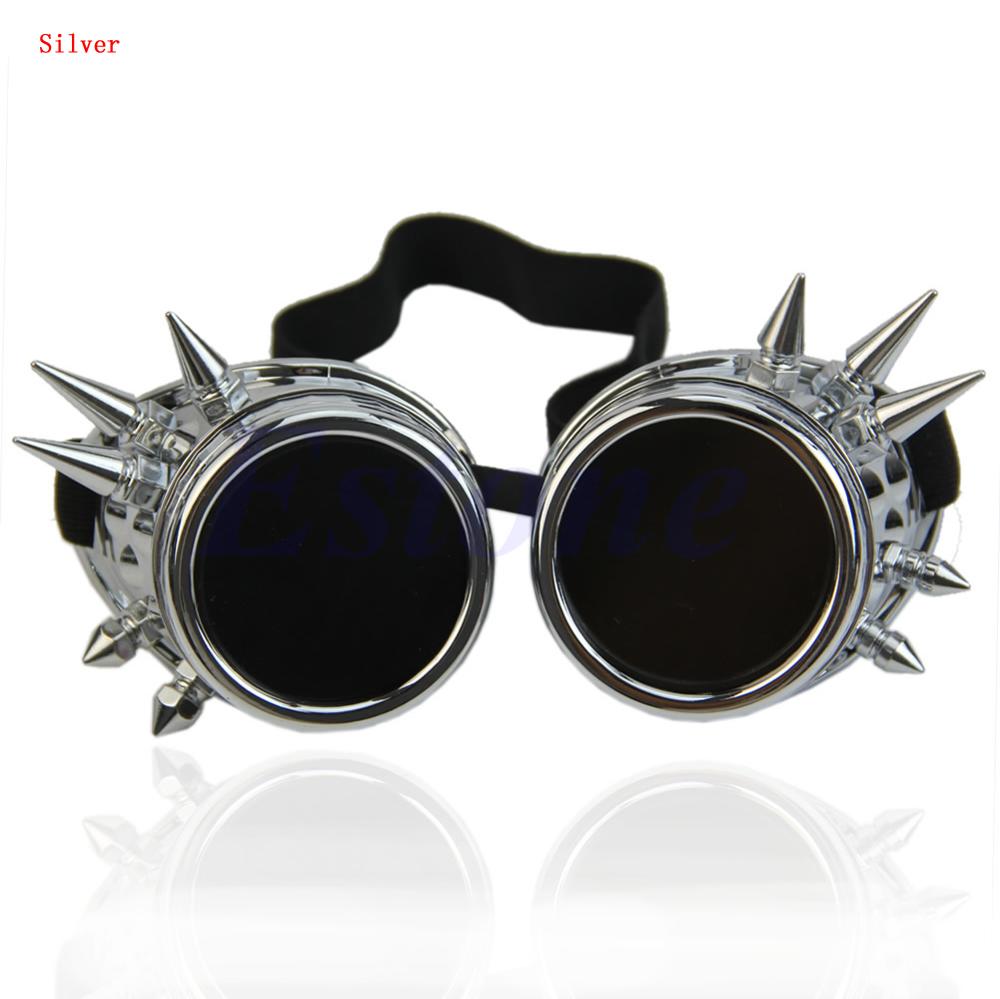 Welding Round Cyber Goggles Goth Rivet Steampunk Cosplay Antique Victorian Spike MAR21_15: Silver