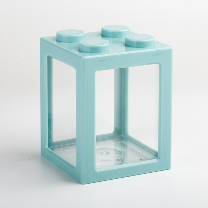 Small Fish Tank Mini Betta Aquarium Stackable Cube Tank Decor Ant Feeding Case Mini Reptile Row Box for Office Home: sky blue