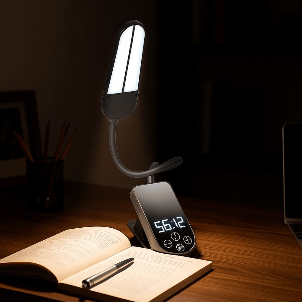 Draagbare led leeslamp, draagbare usb oplaadbare cliplamp met dubbele kop, mini bureaulamp om te lezen