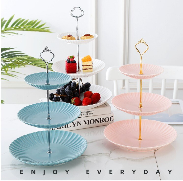 Nordic Ceramic Fruit Plate Three-layer Dessert Plate Cake Plate Multi-Layer Pastry Plate Candy Tray Shelf