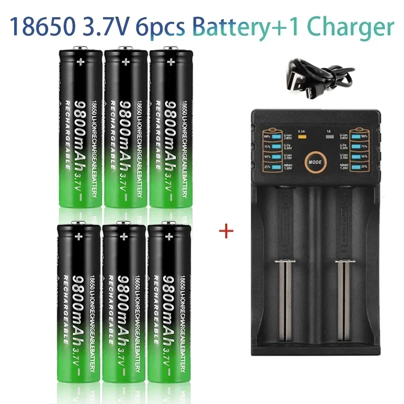 18650 3.7V 9800mah Lithium Batteries Flashlight 18650 Rechargeable-Battery for Flashlight + USB charger: Pink