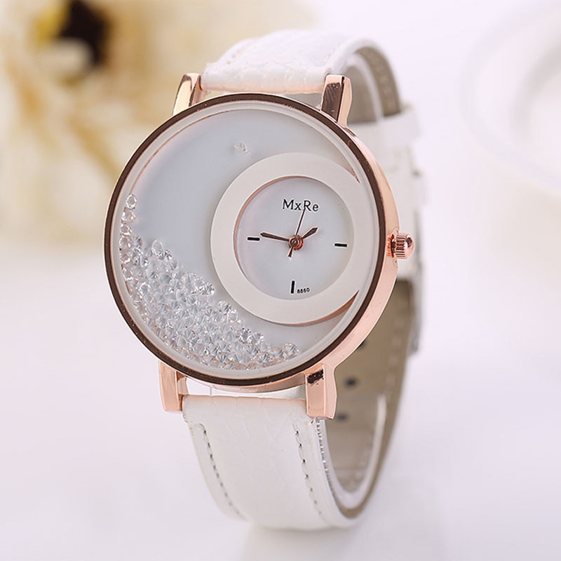 Montre Bracelet en cuir PU pour femmes cristaux Grandado