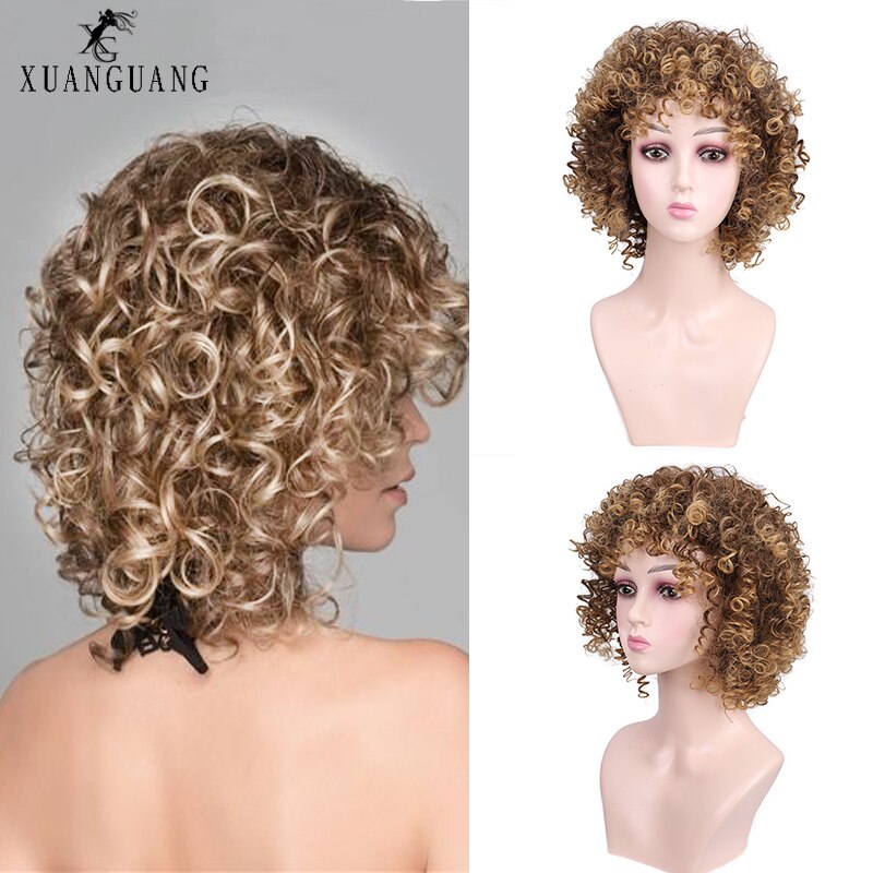 Perruque synteettinen courtes perruques bouclées pour femmes cheveux bruns fiber haute température mixte couleur brune
