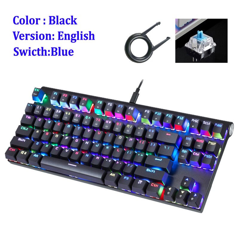 Original Motospeed CK101 Wired Mechanical Keyboard Metal 87 Keys RGB Blue Red Switch Gaming LED Backlit Anti-Ghosting for Gamer: Blue Switch black
