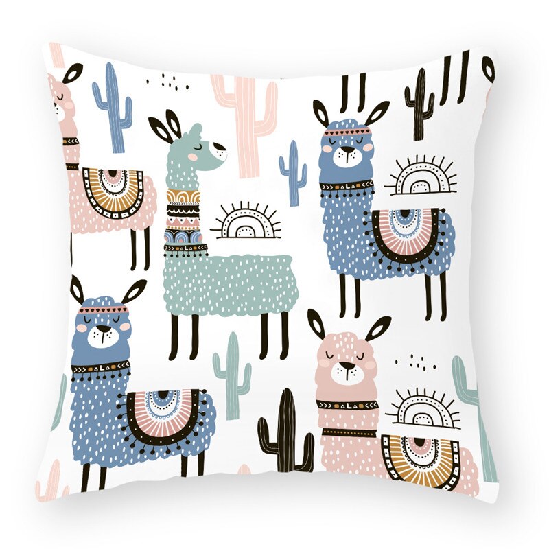 Cartoon Alpaca Dier Decoratieve Kussens Kussensloop Polyester Kussenhoes Sierkussen Sofa Decoratie Kussensloop 40853: 2BZ-40853-031