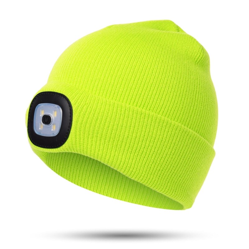 LED Lighted Beanie Rechargeable 4 LED Headlamp Hat,Knitted Winter Hat G99D: Yellow