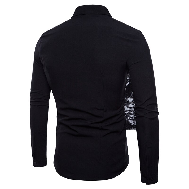 Herr långärmade skjortor herr sommar business casual slim-fit skjortor herr solid paljett spets dekorerade smoking skjortor