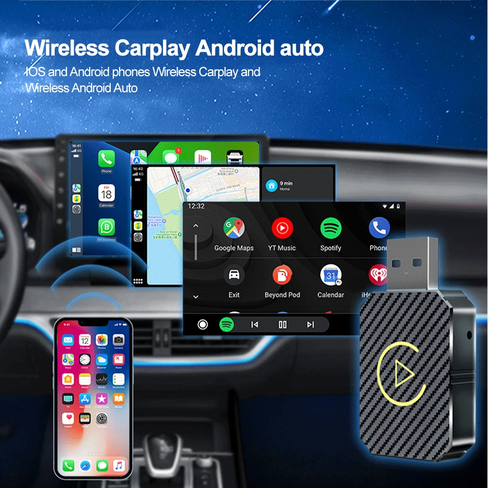 2 in 1 trådlös carplay-adapter och android mini-auto trådlös adapter , 5 ghz wifi typ-c/usb plug & play carplay trådlös adapter