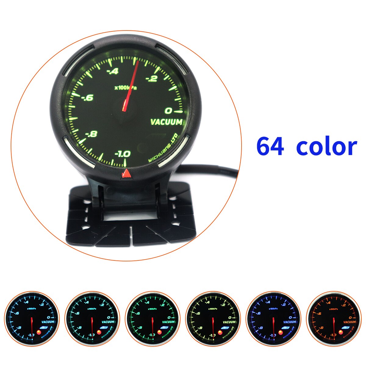 1 PC 64 Color Backlight Vacuum Gauges 12V Practical 0-100KPa Vacuum Gauge Meter Automotive Car Modification Upgrade With Sensor