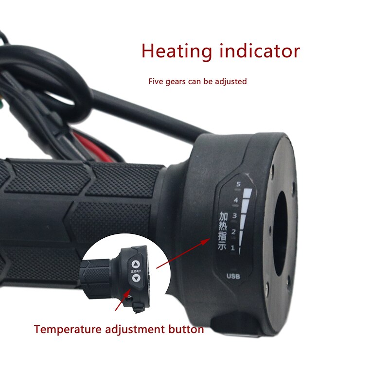 12V 22mm Motocross Manopole a caldo Impugnatura riscaldata per moto Acceleratore in gomma regolabile Impugnatura elettrica ATV Scaldini manubrio bici