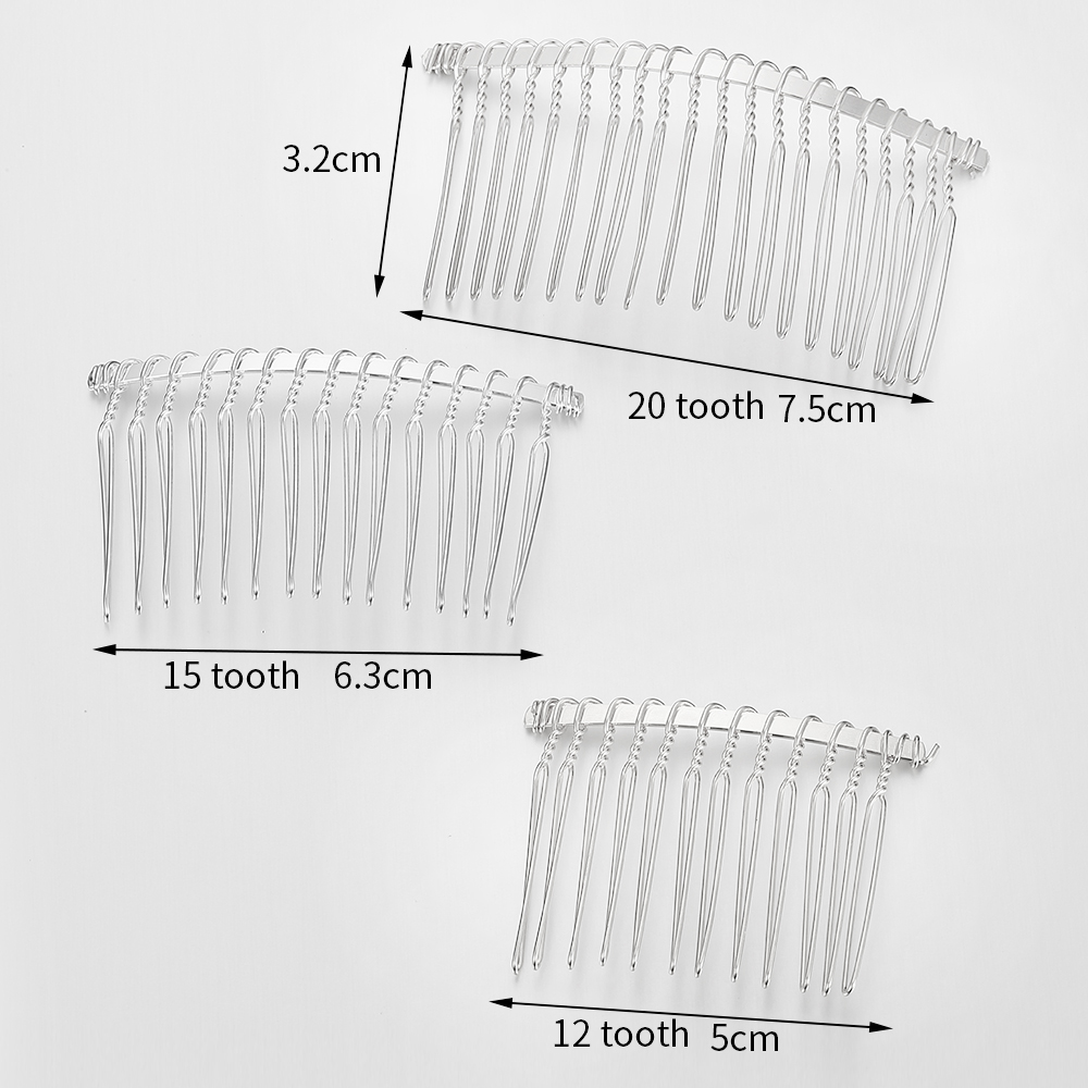 10 Uds. De peineta para el pelo con dientes de Color plateado de 12/15/20mm, horquilla para fabricación de joyas, peines para el pelo para novia, accesorios de boda DIY