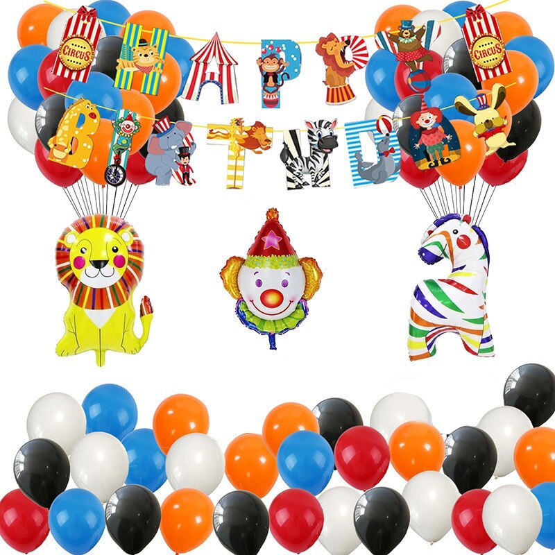Klovn cirkus fødselsdagssæt 64 stk latex balloner fødselsdag banner karneval jul fest dekoration forsyninger børn balloner: Default Title