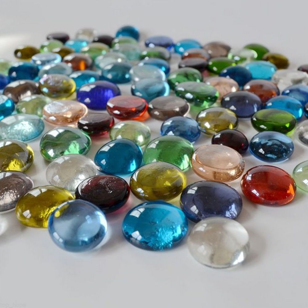 Piedras redondas para acuario de peces, abalorios planos de cristal de colores para decoración del hogar, accesorios para peceras, 100g