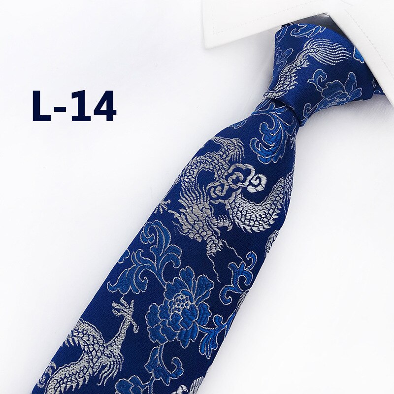 Classic Silk Mens Ties China Mascot Neckties 8cm Chinese Dragon Ties for Men Formal Business Wedding Party Gravata: L-14