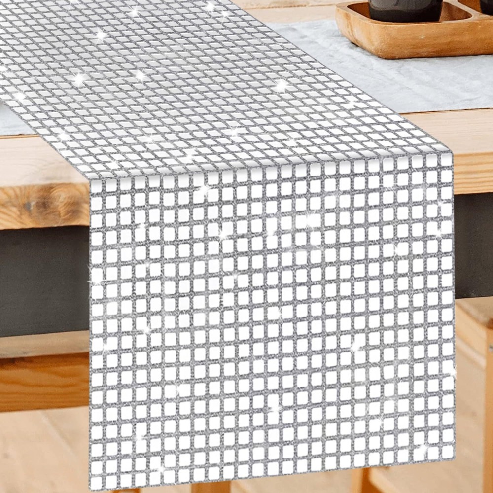 Glänsande glitter disco bordslöpare paljett europeisk stil bordsduk spegelduk jul