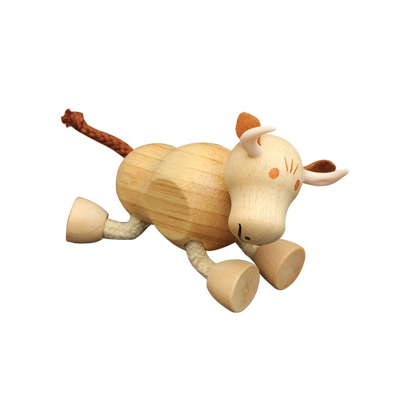 Wooden Small Animal Solid Wood Animal Doll Model Toy Children Forest Animal Puppet Toy Decoration: bull