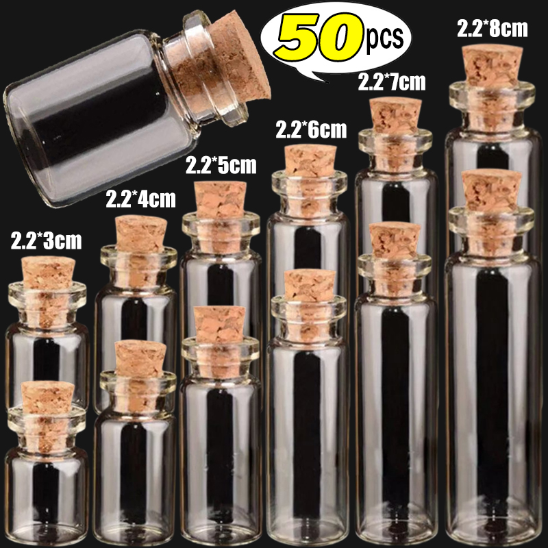 Botellas de vidrio pequeñas con corcho, Mini viales de vidrio, botellas de deseos vacías transparentes, recuerdos de decoración del hogar para de boda y cumpleaños