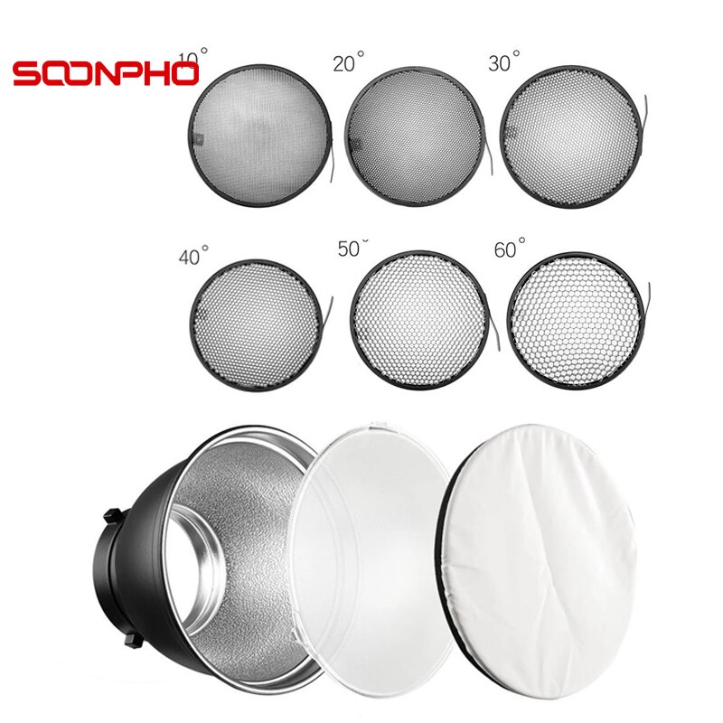 Diffusore Riflettore Godox Con Griglia A Nido D'ape 20/40/60° – Per Attacco Bowens, Per Luce Da Studio E Flash