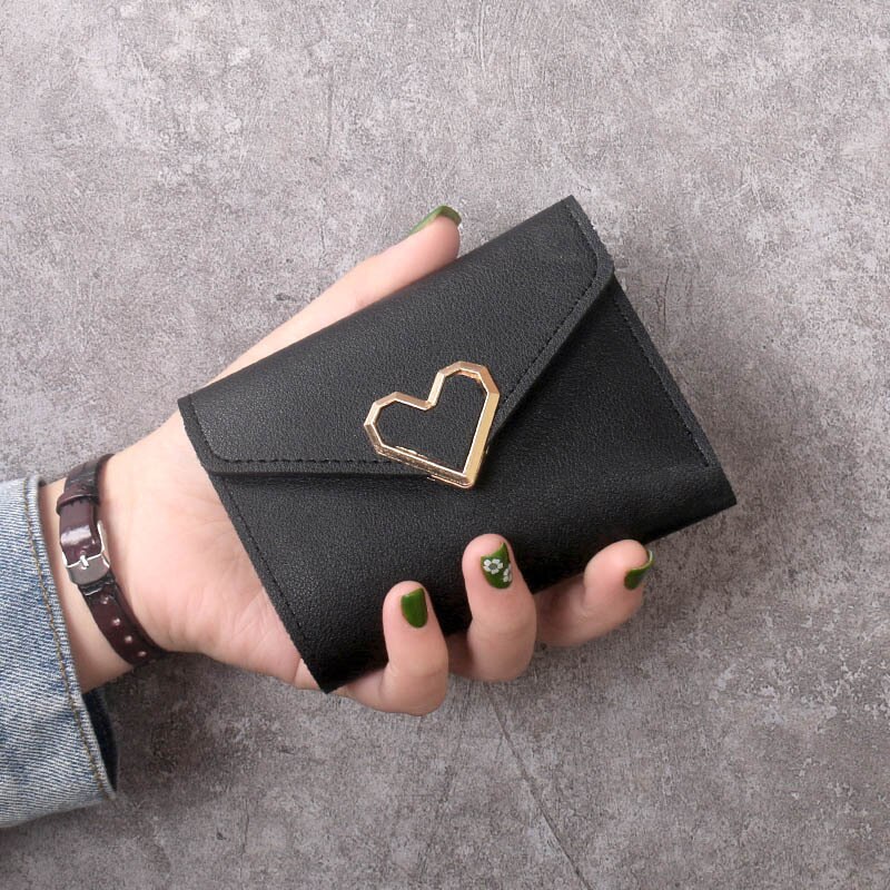Damen Brieftasche Metall Herz-Geformt Kurze Karte Vintage Koreanische Hipster PU Fall