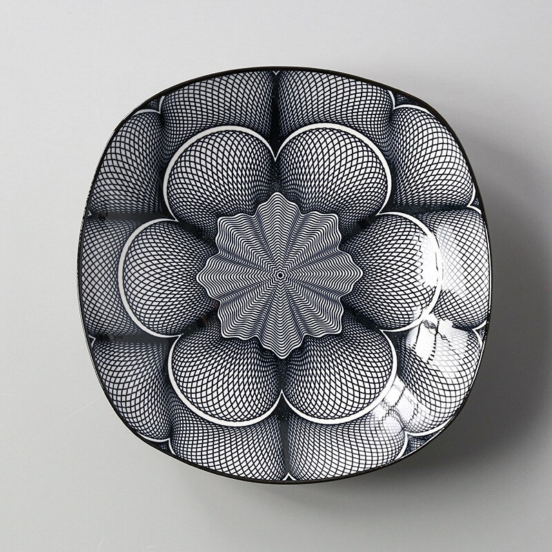 2 Stuks 8 "Vierkante Schotel Keramische Plaat Onderglazuur Kleur Schotel Dim Sum Gerecht Eenvoudige Thuis Schotel Vierkante Borden set Bloem Plaat: NO. 5