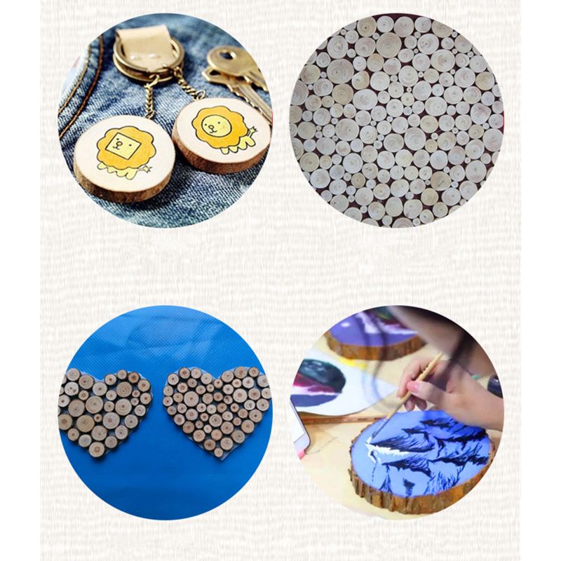 5pcs Unfinished Natural Round Wood Slices Circles With Tree Bark Log Discs T5EC