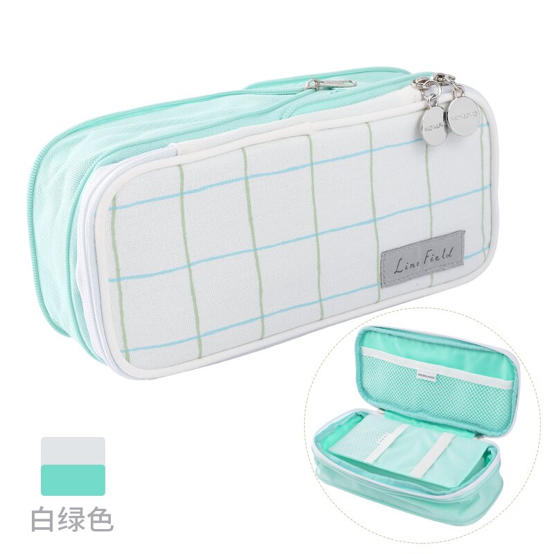 KOKUYO Solid Color High Capacity Zipper Pencil Case Pen Bag Lattice Impression Simple Scalable Pastel Cookie Series WSG-PCC12: Green Lattice