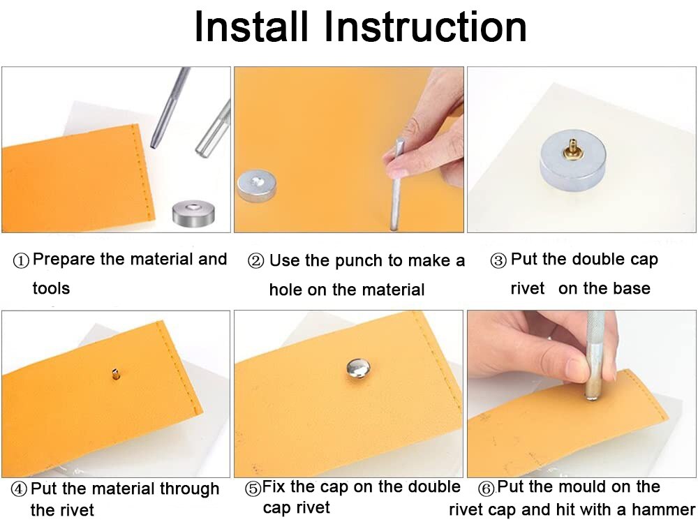 Double cap rivets setting tool single cap snap rivet punch setter hand tool Steel spike studs for leather craft garment shoe DIY