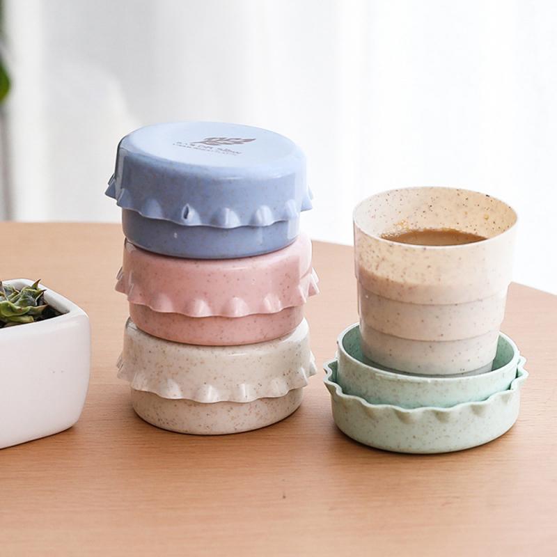 Draagbare Stro Tarwe Plastic Telescopische Drinken Folding Inklapbare Travel Cup: Default Title