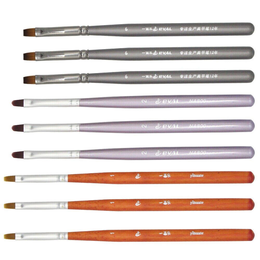 Eval 3PCS Nail Art UV Gel Acrylic Brush Painting Brushes Nail Beauty Tool Round Flat wooden size #6 2# 1#
