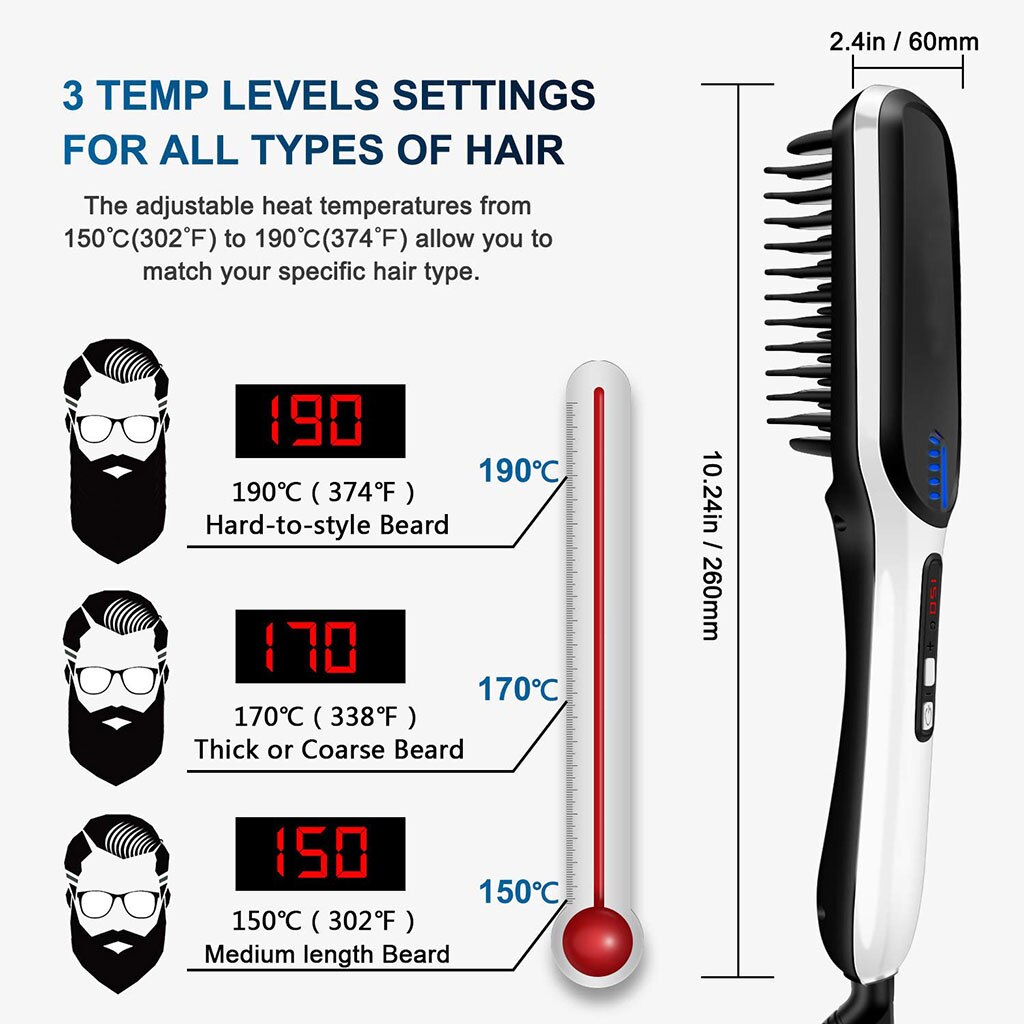 Electric Beard Straightener Multifunctional Hair Straighten Iron Comb Brush Quick Hair Styler Anti-scald For Men UK Plug
