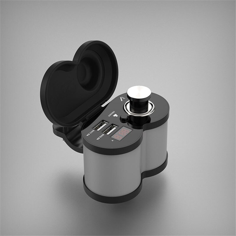QC 3.0 Quick Charge 5V 3.0A/1.5A Dual USB Motorcycle Cigarette Lighter USB Charger with Voltmeter Time Display with On/Off Swith: Gray