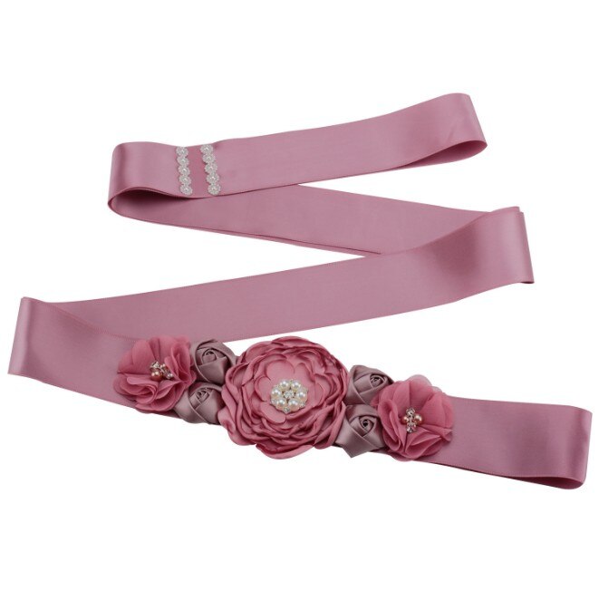 Cinturones de cintura de color verde esmeralda y melocotón para mujer y niña, cinturón largo de flores, pretina nupcial para boda, accesorios de vestido de: blush