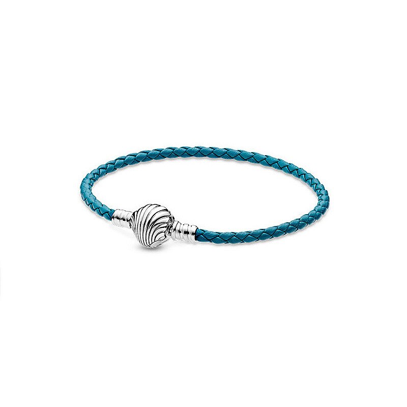 Abalorio de concha marina de 3mm, cuentas redondas, pulsera de cuero Original, joyería, de para mujer: Azul / 18 cm