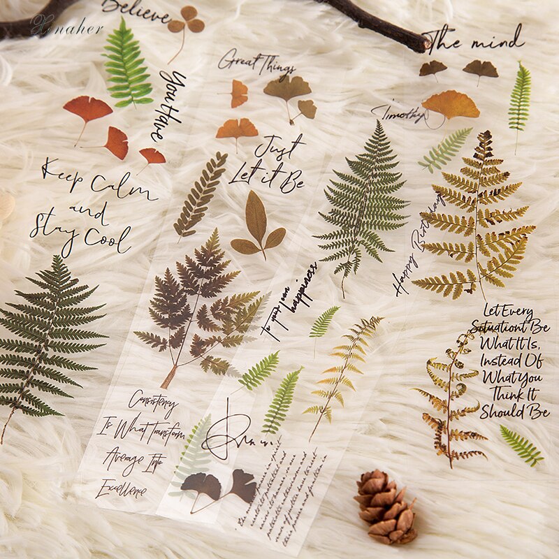 Autocollant transparent pour animaux de compagnie, série de plantes vintage, feuille de fougère, marguerite, décoration pour album, scrapbooking, étiquette autocollante