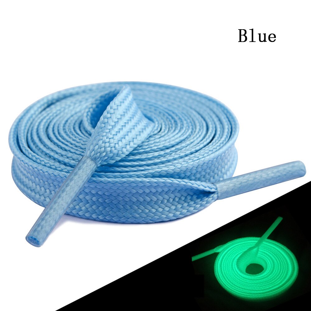 TOBEFU One Pair 120CM Luminous Shoelaces Glow In The Dark Night Color Fluorescent Flat Sneakers Canvas Shoe Laces: Blue