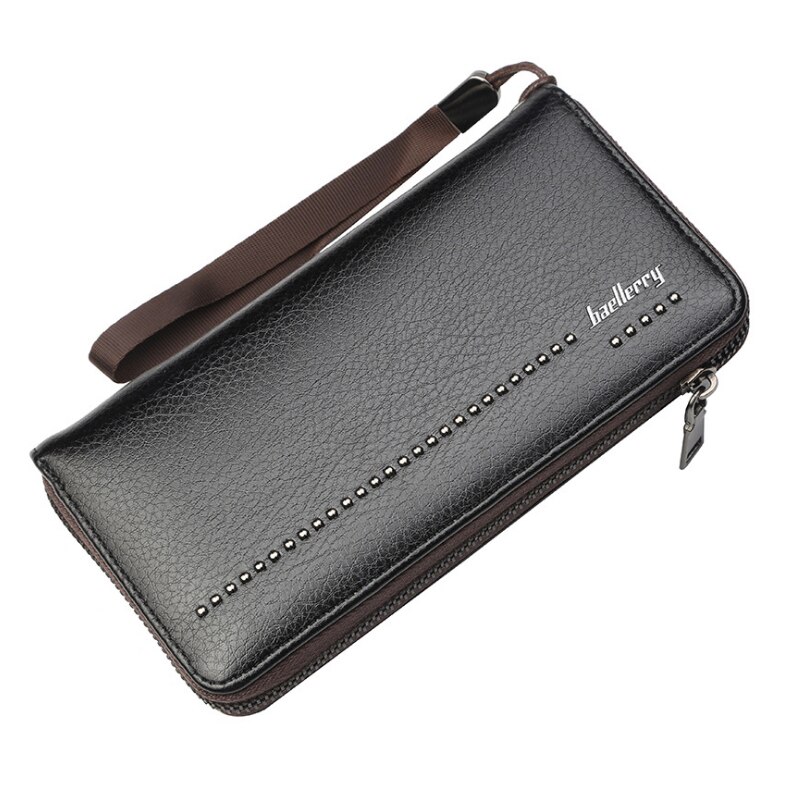 Portefeuille baellerry en cuir synthétique pour homme, grande capacité, avec fermeture éclair et bandoulière