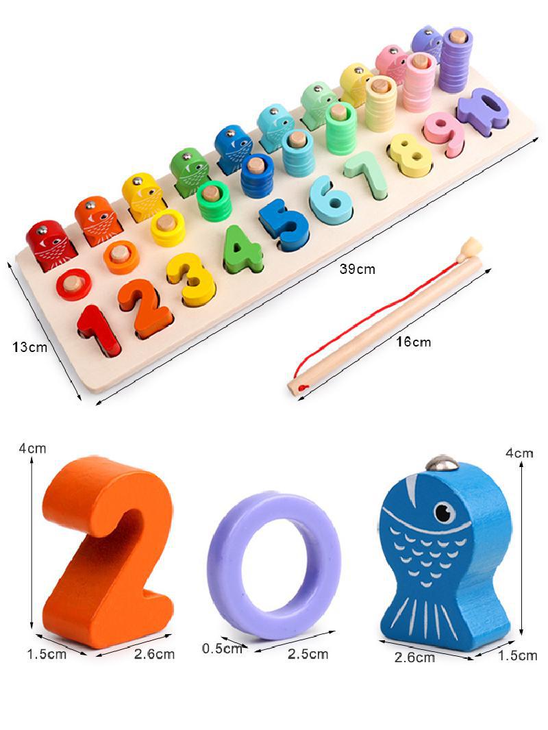 3D Montessori Educational Wooden Toys For Kids Board Math Fishing Count Numbers Digital Shape Match Early Education Children Toy