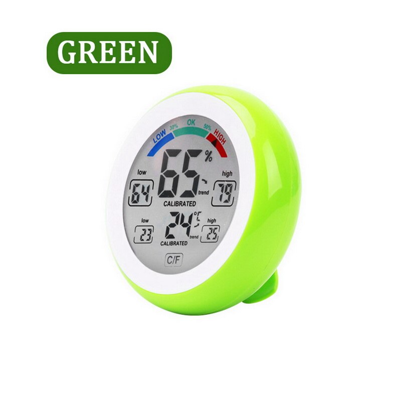1Pcs Round Wireless LCD Digital Thermometer Hygrometer White Backlight Multifunctional Temperature Gauge Humidity Meter Clock: green