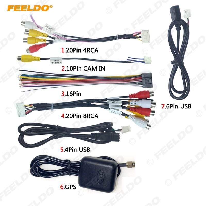 Feeldo bilhuvudenhet stereo ledningsnät kompatibla för xy auto android lösning gränssnitt rca usb ljud- och videokabel: 1 2 3 4 5 6 7