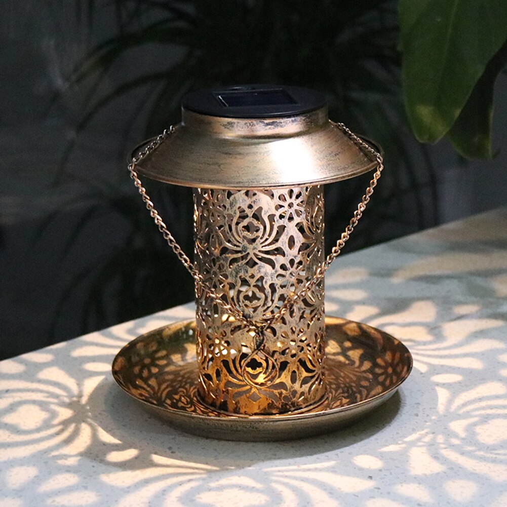Metal Bird Feeder Outdoor Hanging Bird Food Holder Solar Lawn Lamp Garden Decor Multifunction Practical LED Night Light